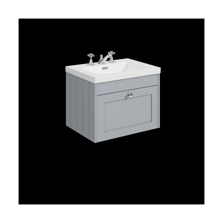 [BFHE294M] Balterley 600mm Wall Hung 1 Drawer Unit with Minimalist Basin 3 Tap Hole - Satin Grey - Cutout