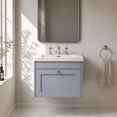 [BFHE294M] Balterley 600mm Wall Hung 1 Drawer Unit with Minimalist Basin 3 Tap Hole - Satin Grey - Lifestyle 1