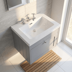 [BFHE294M] Balterley 600mm Wall Hung 1 Drawer Unit with Minimalist Basin 3 Tap Hole - Satin Grey - Lifestyle 2