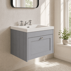 [BFHE294M] Balterley 600mm Wall Hung 1 Drawer Unit with Minimalist Basin 3 Tap Hole - Satin Grey - Lifestyle 3