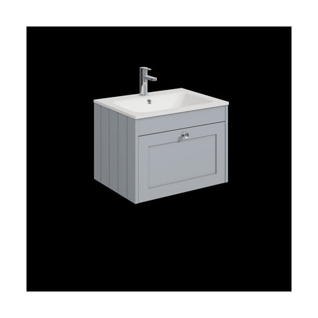 [BFHE294P] Balterley 600mm Wall Hung 1 Drawer Unit with Stone Basin 1 Tap Hole - Satin Grey - Cutout