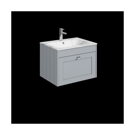 [BFHE294Q] Balterley 600mm Wall Hung 1 Drawer Unit with Stone Basin 1 Tap Hole, Satin Grey - Cutout