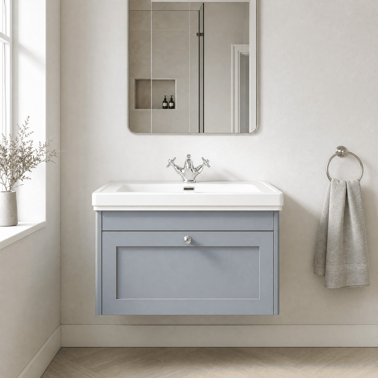 [BFHE296A] Butterton Traditional 1 Drawer Wall Hung Vanity Unit with Classic Basin, Choice of Size and Colour