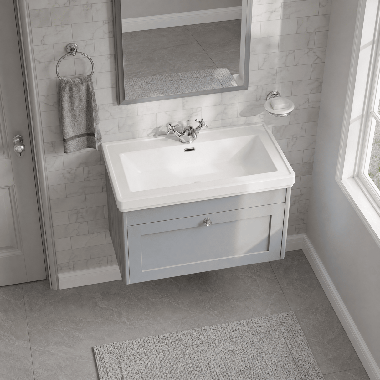 [BFHE296A] Butterton Traditional 1 Drawer Wall Hung Vanity Unit with Classic Basin, Choice of Size and Colour