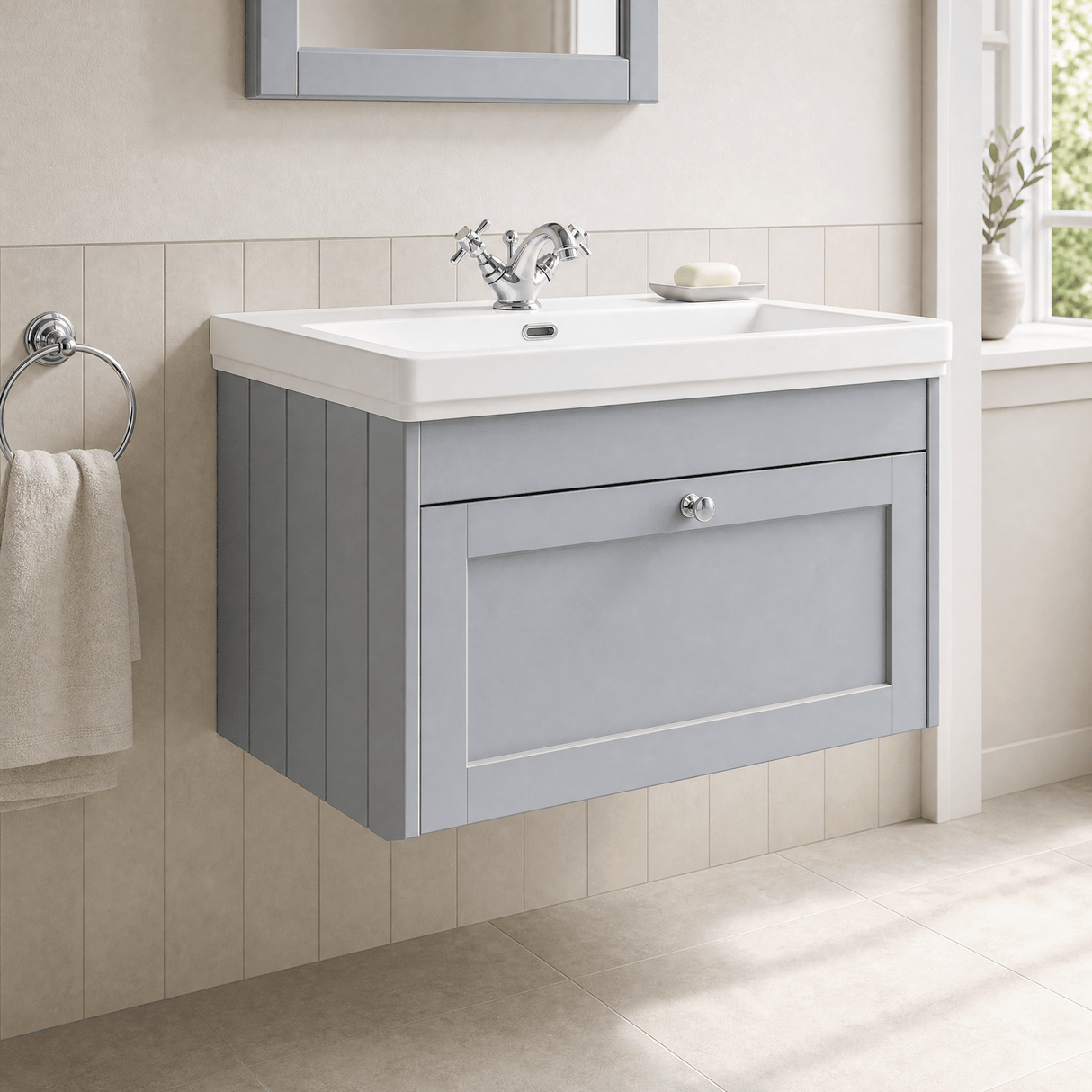 [BFHE296A] Butterton Traditional 1 Drawer Wall Hung Vanity Unit with Classic Basin, Choice of Size and Colour