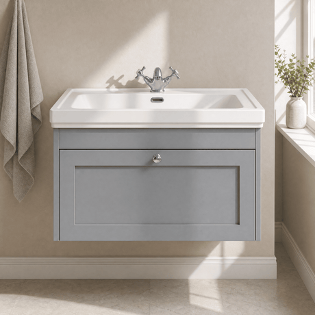 [BFHE296A] Butterton Traditional 1 Drawer Wall Hung Vanity Unit with Classic Basin, Choice of Size and Colour - Silo
