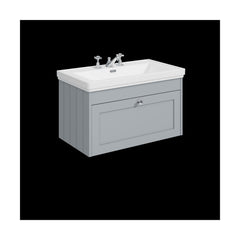 [BFHE296B] Balterley 800mm Wall Hung 1 Drawer Unit with Classic Basin 3 Tap Hole - Satin Grey - Cutout