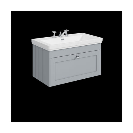 [BFHE296B] Balterley 800mm Wall Hung 1 Drawer Unit with Classic Basin 3 Tap Hole - Satin Grey - Cutout