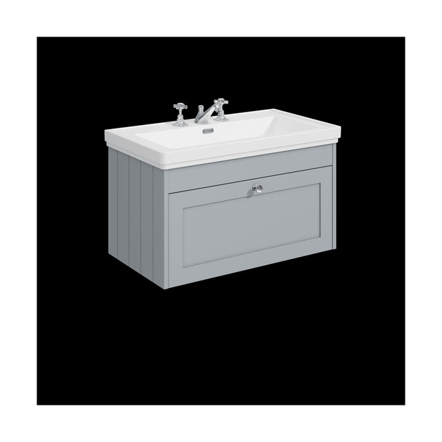 [BFHE296B] Balterley 800mm Wall Hung 1 Drawer Unit with Classic Basin 3 Tap Hole - Satin Grey - Cutout