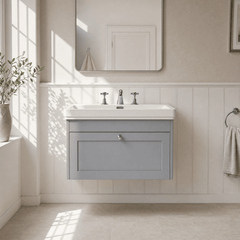 [BFHE296B] Balterley 800mm Wall Hung 1 Drawer Unit with Classic Basin 3 Tap Hole - Satin Grey - Lifestyle 1