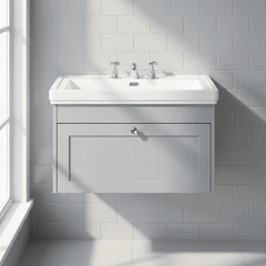 [BFHE296B] Balterley 800mm Wall Hung 1 Drawer Unit with Classic Basin 3 Tap Hole - Satin Grey - Silo
