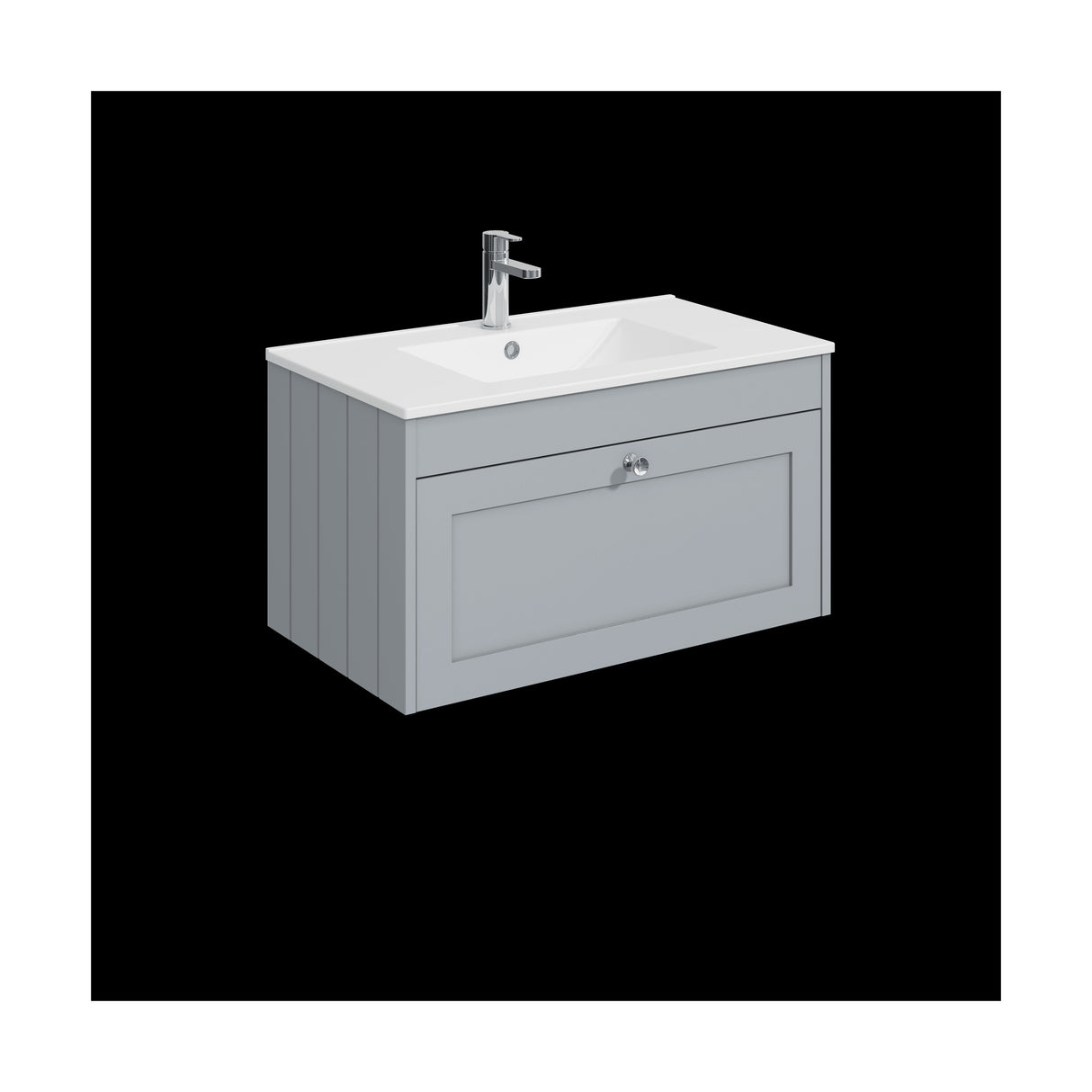 [BFHE296C] Balterley 800mm Wall Hung 1 Drawer Unit with Minimalist Basin 1 Tap Hole - Satin Grey - Cutout