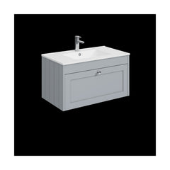 [BFHE296C] Balterley 800mm Wall Hung 1 Drawer Unit with Minimalist Basin 1 Tap Hole - Satin Grey - Cutout