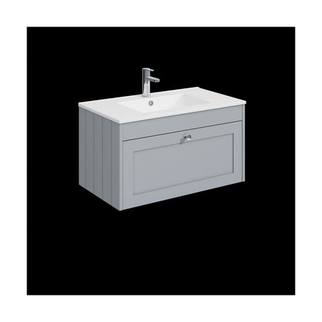 [BFHE296C] Balterley 800mm Wall Hung 1 Drawer Unit with Minimalist Basin 1 Tap Hole - Satin Grey - Cutout