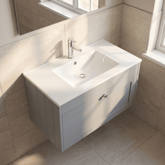 [BFHE296C] Balterley 800mm Wall Hung 1 Drawer Unit with Minimalist Basin 1 Tap Hole - Satin Grey - Lifestyle 2
