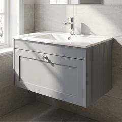 [BFHE296C] Balterley 800mm Wall Hung 1 Drawer Unit with Minimalist Basin 1 Tap Hole - Satin Grey - Lifestyle 3