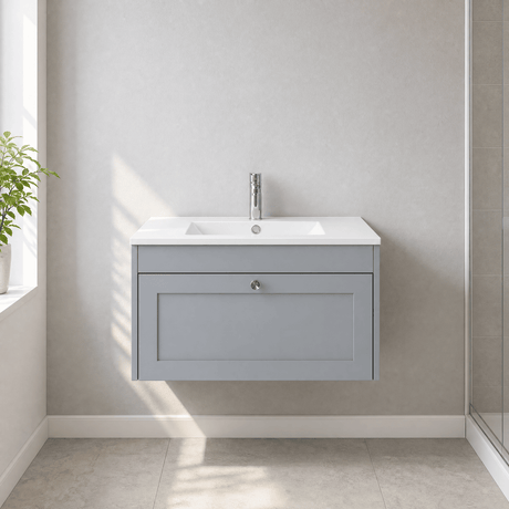 [BFHE296C] Balterley 800mm Wall Hung 1 Drawer Unit with Minimalist Basin 1 Tap Hole - Satin Grey - Silo