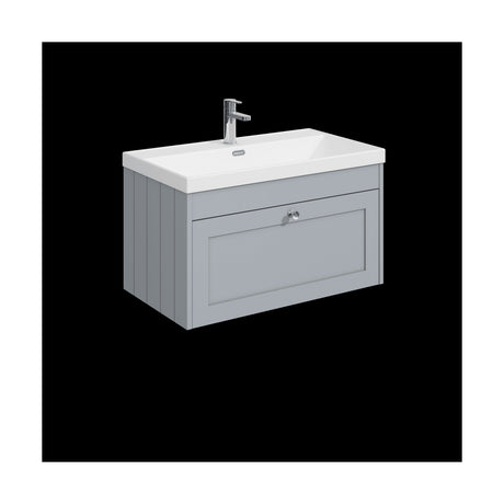 [BFHE296E] Balterley 800mm Wall Hung 1 Drawer Unit with Thin Edge Basin 1 Tap Hole - Satin Grey - Cutout