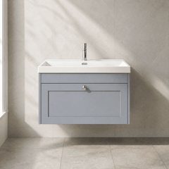 [BFHE296E] Balterley 800mm Wall Hung 1 Drawer Unit with Thin Edge Basin 1 Tap Hole - Satin Grey - Lifestyle 1