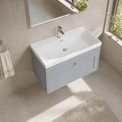 [BFHE296E] Balterley 800mm Wall Hung 1 Drawer Unit with Thin Edge Basin 1 Tap Hole - Satin Grey - Lifestyle 2