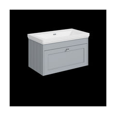 [BFHE296H] Balterley 800mm Wall Hung 1 Drawer Unit with Classic Basin No Tap Hole - Satin Grey - Cutout
