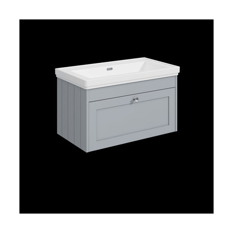 [BFHE296H] Balterley 800mm Wall Hung 1 Drawer Unit with Classic Basin No Tap Hole - Satin Grey - Cutout