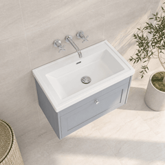 [BFHE296H] Balterley 800mm Wall Hung 1 Drawer Unit with Classic Basin No Tap Hole - Satin Grey - Lifestyle 2