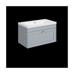 [BFHE296K] Balterley 800mm Wall Hung 1 Drawer Unit with Minimalist Basin No Tap Hole - Satin Grey - Cutout
