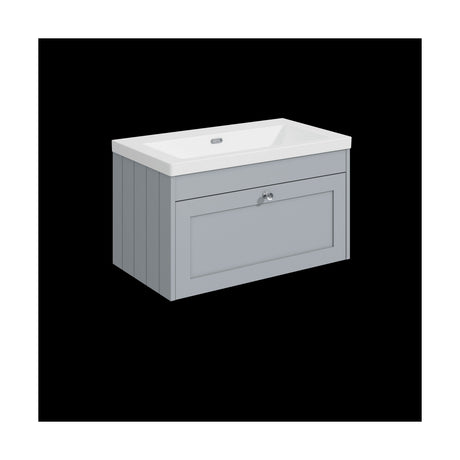[BFHE296K] Balterley 800mm Wall Hung 1 Drawer Unit with Minimalist Basin No Tap Hole - Satin Grey - Cutout