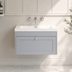 [BFHE296K] Balterley 800mm Wall Hung 1 Drawer Unit with Minimalist Basin No Tap Hole - Satin Grey - Lifestyle 1