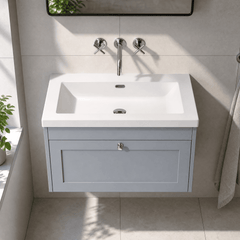 [BFHE296K] Balterley 800mm Wall Hung 1 Drawer Unit with Minimalist Basin No Tap Hole - Satin Grey - Lifestyle 2