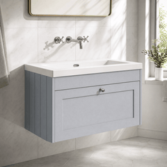 [BFHE296K] Balterley 800mm Wall Hung 1 Drawer Unit with Minimalist Basin No Tap Hole - Satin Grey - Lifestyle 3
