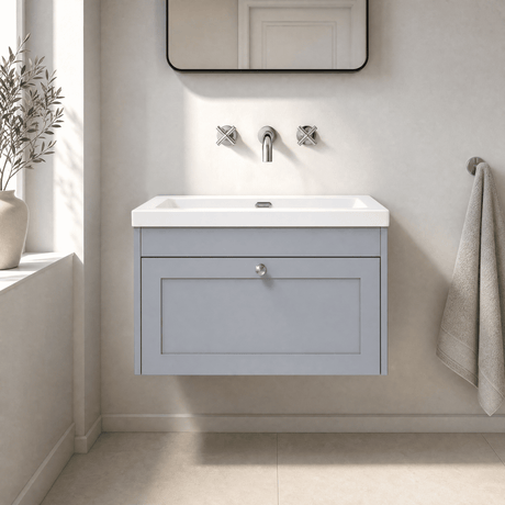 [BFHE296K] Balterley 800mm Wall Hung 1 Drawer Unit with Minimalist Basin No Tap Hole - Satin Grey - Silo