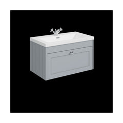 [BFHE296L] Balterley 800mm Wall Hung 1 Drawer Unit & Minimalist Basin 1 Tap Hole - Satin Grey - Cutout