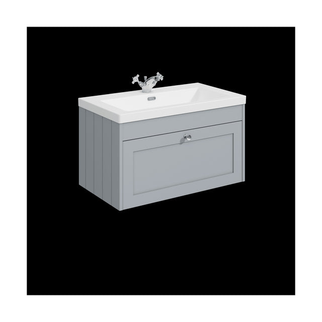 [BFHE296L] Balterley 800mm Wall Hung 1 Drawer Unit & Minimalist Basin 1 Tap Hole - Satin Grey - Cutout