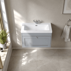 [BFHE296L] Balterley 800mm Wall Hung 1 Drawer Unit & Minimalist Basin 1 Tap Hole - Satin Grey - Lifestyle 2