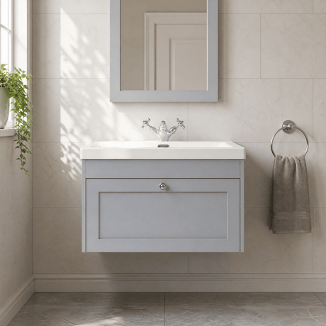 [BFHE296L] Balterley 800mm Wall Hung 1 Drawer Unit & Minimalist Basin 1 Tap Hole - Satin Grey - Silo