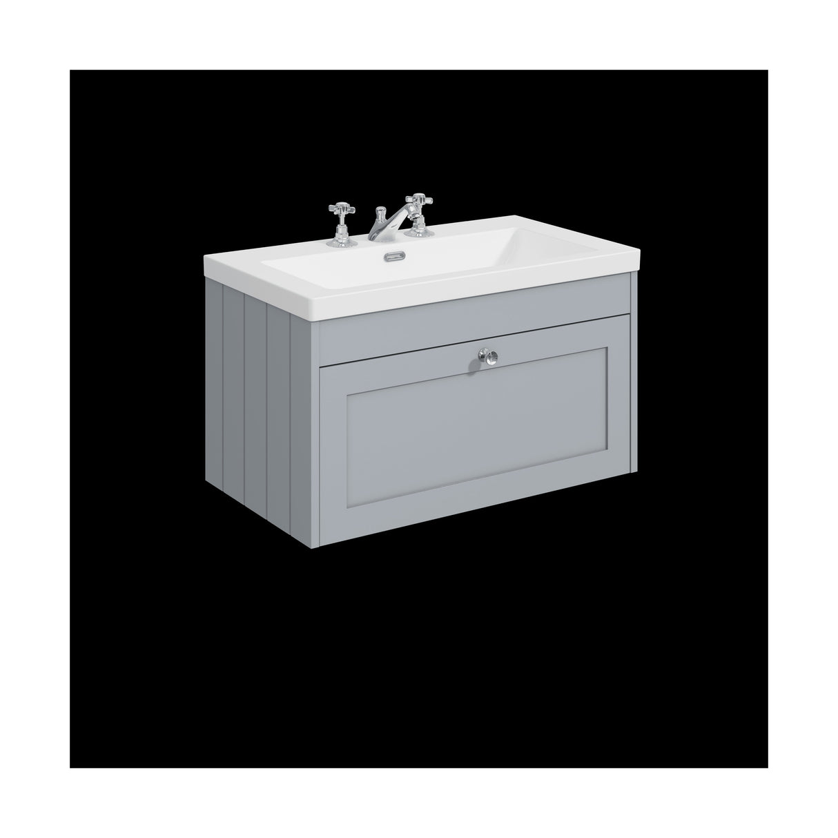 [BFHE296M] Balterley 800mm Wall Hung 1 Drawer Unit with Minimalist Basin 3 Tap Hole - Satin Grey - Cutout
