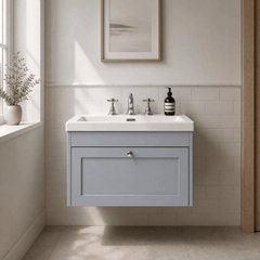 [BFHE296M] Balterley 800mm Wall Hung 1 Drawer Unit with Minimalist Basin 3 Tap Hole - Satin Grey - Lifestyle 1