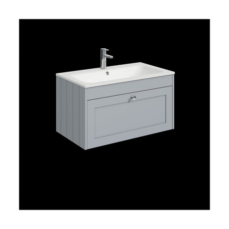 [BFHE296P] Balterley 800mm Wall Hung 1 Drawer Unit with Stone Basin 1 Tap Hole - Satin Grey - Cutout