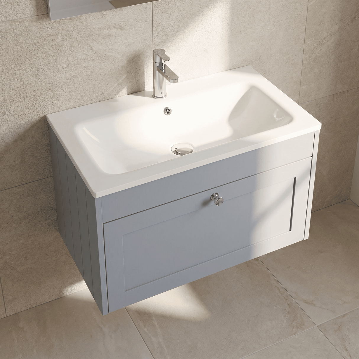 [BFHE296P] Balterley 800mm Wall Hung 1 Drawer Unit with Stone Basin 1 Tap Hole - Satin Grey - Lifestyle 2