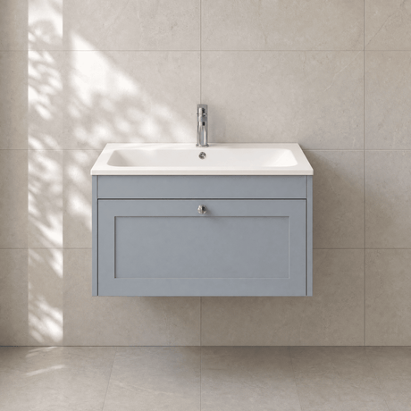 [BFHE296P] Balterley 800mm Wall Hung 1 Drawer Unit with Stone Basin 1 Tap Hole - Satin Grey - Silo