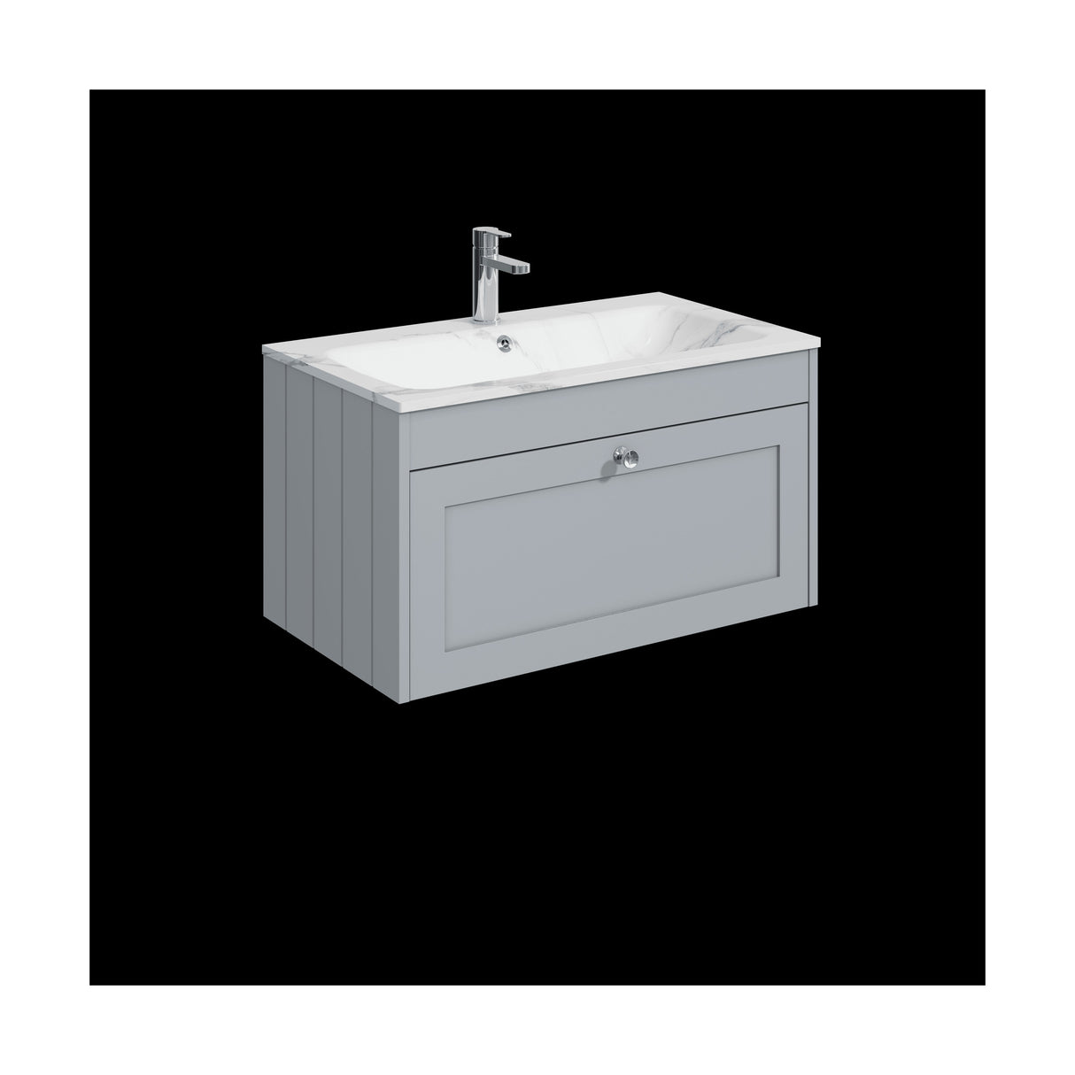 [BFHE296Q] Balterley 800mm Wall Hung 1 Drawer Unit with Stone Basin 1 Tap Hole, Satin Grey - Cutout