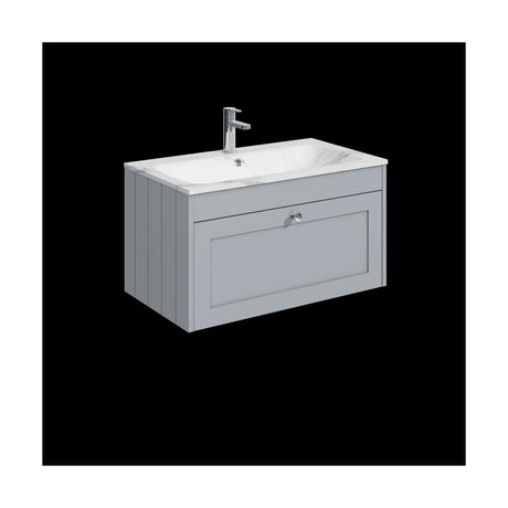 [BFHE296Q] Balterley 800mm Wall Hung 1 Drawer Unit with Stone Basin 1 Tap Hole, Satin Grey - Cutout