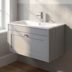 [BFHE296Q] Balterley 800mm Wall Hung 1 Drawer Unit with Stone Basin 1 Tap Hole, Satin Grey - Lifestyle 3