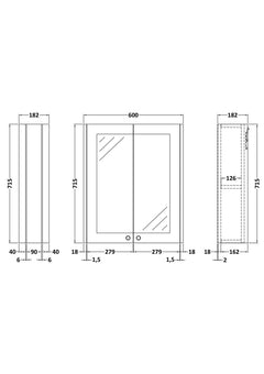 [BFHE3217] Butterton Traditional Wall Mounted Mirror Cabinet with 2 Soft Close Doors and Shelf, 600mm, Choice of Colour
