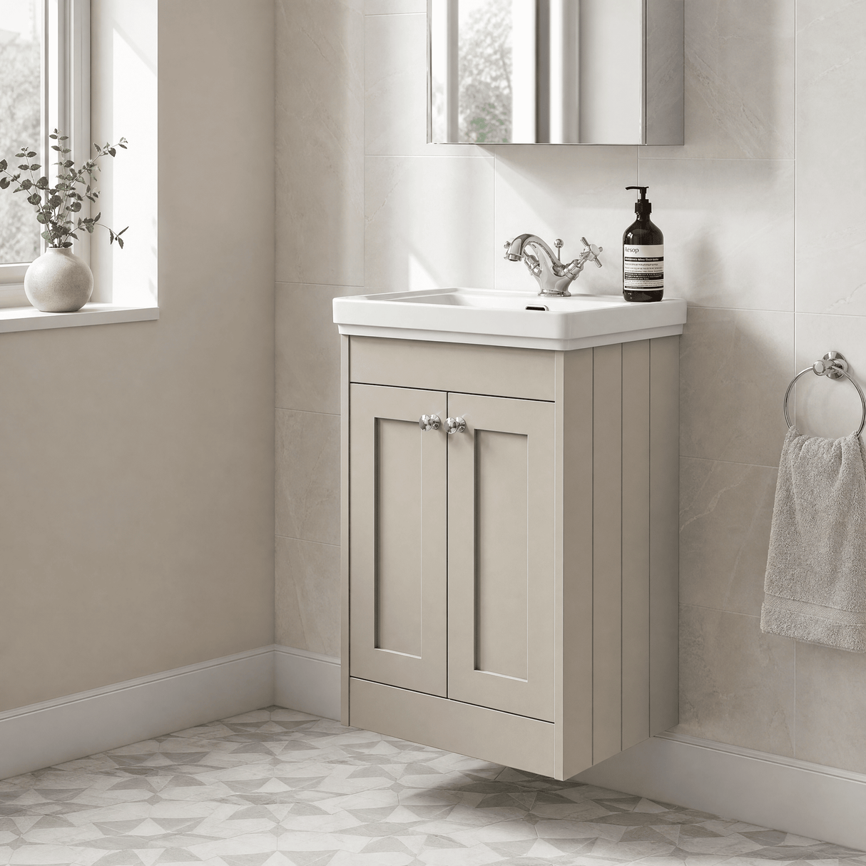 [BFHE3223A] Butterton Floor Standing 2 Door Vanity Unit with Classic Basin 1 Tap Hole, Choice of Size and Colour
