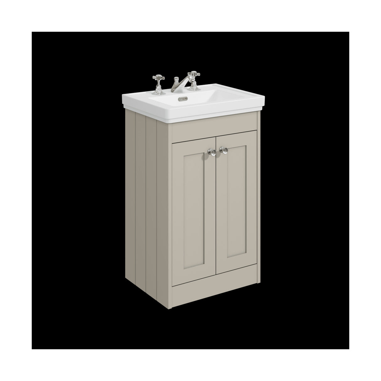 [BFHE3223B] Balterley 500mm Floor Standing 2 Door Unit with Classic Basin 3 Tap Hole - Pebble Grey - Cutout