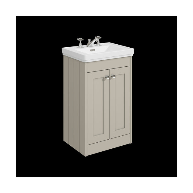 [BFHE3223B] Balterley 500mm Floor Standing 2 Door Unit with Classic Basin 3 Tap Hole - Pebble Grey - Cutout