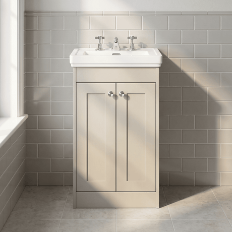 [BFHE3223B] Balterley 500mm Floor Standing 2 Door Unit with Classic Basin 3 Tap Hole - Pebble Grey - Silo